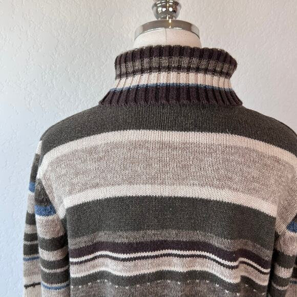 Vintage 90s Y2K Grunge Striped Turtleneck Sweater size Large Green Brown - Picture 5 of 9